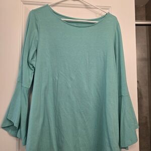 Belle by Kim Gravel Aqua Bell-Sleeve Long Sleeve Tunic